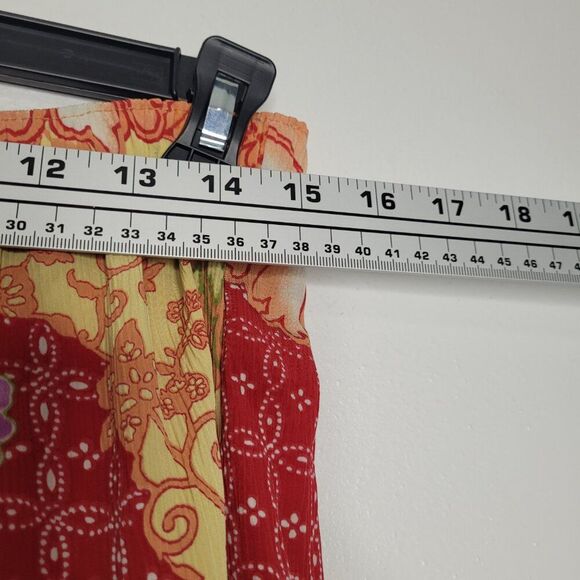 Vintage y2k 90s red orange groovy hippie flower print pull on maxi full skirt L - Picture 5 of 6